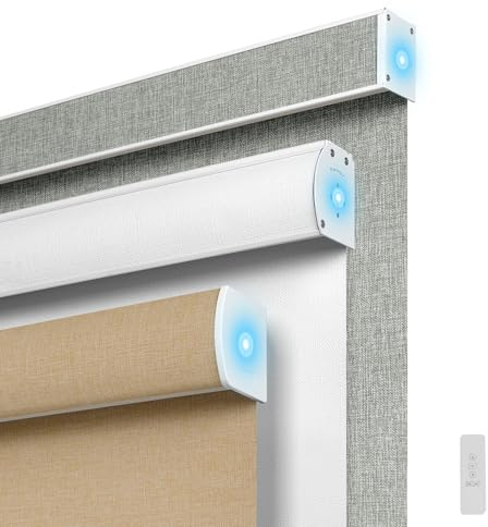 BERISSA Motorized Blinds with Remote,Blackout&Light Filtering Smart Blinds for Windows,Linen Fabric,Remote Control,Customized Automatic Blinds,Electric Blinds with Solar Pannel/USB.Custom Color