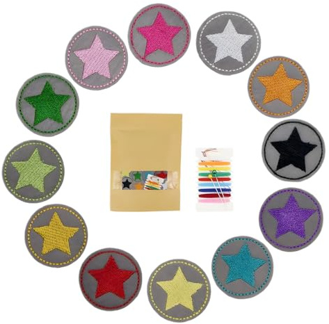 OHREN 12 Piezas Parche Autoadhesivo para Planchar para Niños y Adultos, Reparación de Jeans, Ropa, Chaquetas de Plumas, Pantalones, etc. (Estrella Colorida para Planchar) (Multicolor)
