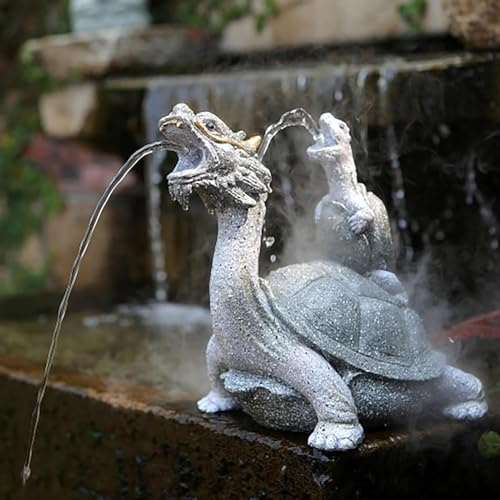 GUAWJRZDP Creative Animal Pond Fountains, Spitters for Small Ponds, Animal Pond Spitters, with Water Pump, Double Water Spout Design, Automatic Circulation Water Landscaping(Grey)