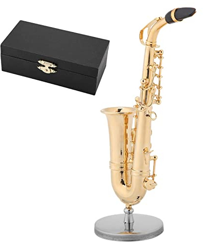 Smandy Replica di Sassofono Alto in Miniatura, Mini Strumenti in Ottone con Stand e per Decorazioni per la Casa delle Bambole, Romanzi di Lavoro Squisita