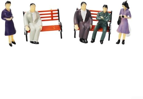 Juego de 50 figuras modelo de pasajeros sentadas y de pie con 8 bancos para tren, diseño ferroviario, escala 1 87, accesorios de plástico para escenas de tren modelo