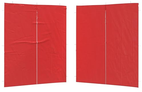 Fisinber Juego de 2 carpas laterales rojas 200 x 195 cm, paredes laterales para carpa, carpa de jardín, paneles laterales con ventana y cremallera, paredes de PE para eventos al aire libre