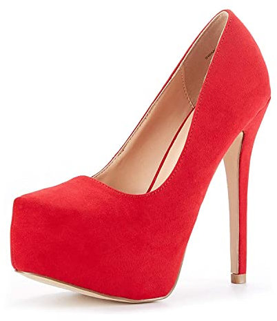 DREAM PAIRS Women's Slip On Stiletto High Heel Platform Dress Pumps Shoes SWAN-30 Red Suede Size 10 M US / 8 UK