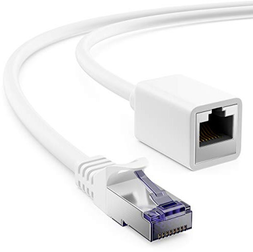 deleyCON 0,5m CAT7 Patchkabel Verlängerung für Ethernet LAN Netzwerkkabel - CAT 7 Rohkabel mit RJ45 Stecker auf RJ45 Buchse S/FTP Kupfer PiMF 600 MHz - Weiß