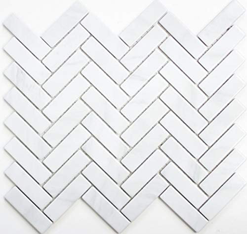 Piastrelle a mosaico in ceramica a spina di pesce effetto pietra bianca MOS24-SO10