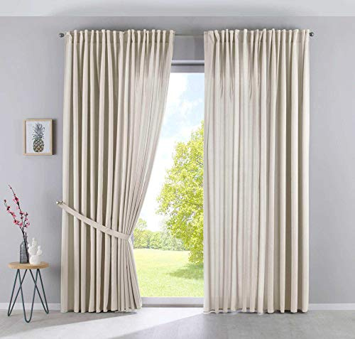 Gardinenbox Cationic Jena 2019037-2 - Set di 2 tende con passanti nascosti, 250 x 300 cm (altezza x larghezza), effetto lino, oscuranti, con fermatenda, 2019037-2