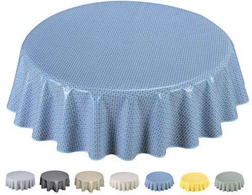 Home Direct Wachstuch Tischdecke Abwaschbar Rund 140cm (Blau Grau)