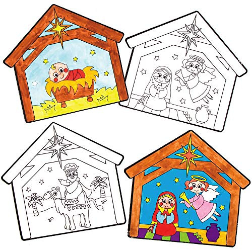 Baker Ross AX571 Decoraciones De Ventana De Navidad Para Colorear - Paquete De 12, Perfecto Para Proyectos De Manualidades De Navidad Para Niños, Ideal Para Tareas Escolares
