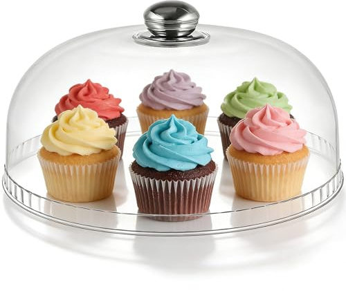 NUOBESTY Clear Cake Dome Cover, Round Food Cloche Lid Transparent Multifunctional Plastic Cover for Cake, Dessert, Pastry, Displaying, Serving and Protection (9.8 in)