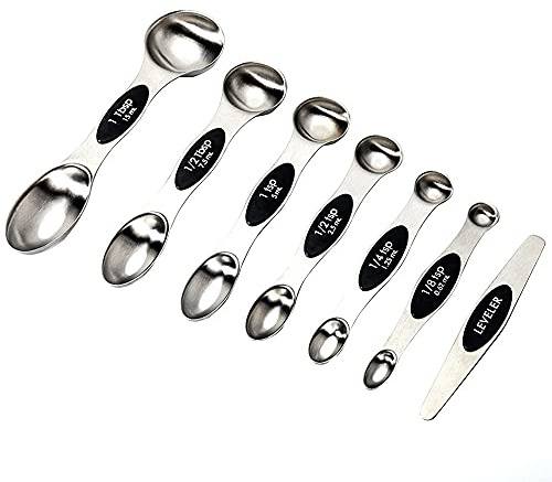ANCLLO Juego de cucharas medidoras magnéticas de acero inoxidable de doble cara, apilables, juego de 7 cucharaditas de anidación cucharadas para medir ingredientes secos y líquidos(negro)