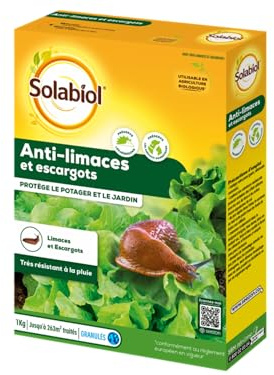 Solabiol Anti-Limaces & Escargots - Granulés - Prêt à l'emploi - 1Kg | Résistant A La Pluie - Utilisable en Agriculture Biologique - Protection Potagers Jardins Cultures - SOLIMA1000