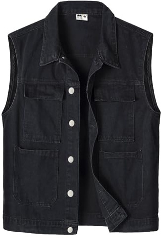 KTWOLEN Chaleco de Jeans para Hombre Sin Mangas Chaqueta Vaquera de Moto Vintage Chaleco Tejano Casual Chaleco Denim