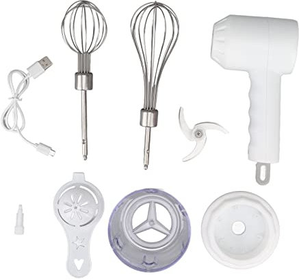 Batidor De Huevos Multifuncional, Batidora De Mano PortáTil Picadora De Ajo EléCtrica InaláMbrica Picadora De Carne Batidora De Mano EléCtrica Batidora De Crema Para Pasteles Para Hornear (Blanco)