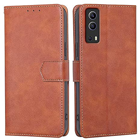 RankOne Leather Wallet Case for vivo Y52 5G / vivo Y72 5G (6.58 Inches), with Card Holder Rose Pattern Design Cover Folio Flip Case - Rose Gold
