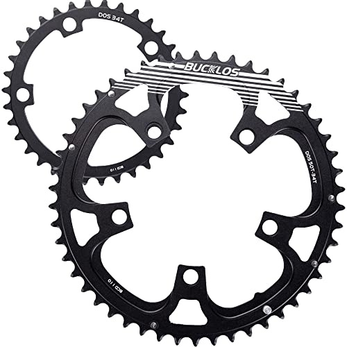 BUCKLOS 110BCD Bike Chainring Set with Pin, Double Round 5 Bolts Aluminum Chainring 50T 34T 52T 36T 53T 39T for Road Bike Bicycle Fits 8 9 10 11 Speed Chains