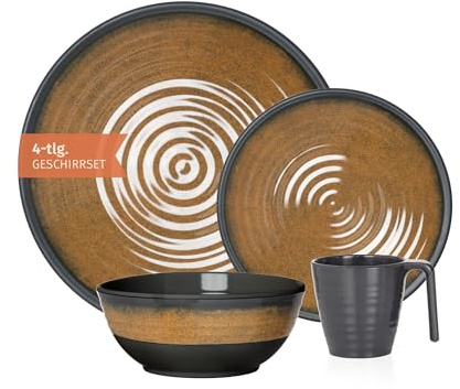 Campingsele set 1 person 4 delar | Melamin | picknickporslinsset | campingservis sten curry design