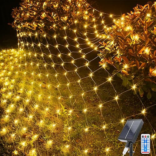 Acxilexy Lichternetz Solarleuchten Außen, 2 M x 3 M 198 LEDs Lichterkette Netz mit 8 Modi, Fernbedienung, Wasserdichte Lichterketten Vorhang für Weihnachten Hochzeit Garten Fenster Dekoration