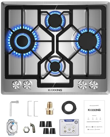 24 Inch Gas Cooktop, Built-In 4 Burner Gas Stove Top, NG/LPG Convertible Stainless Steel Cooktop with Thermocouple Protection, Sealed Burners