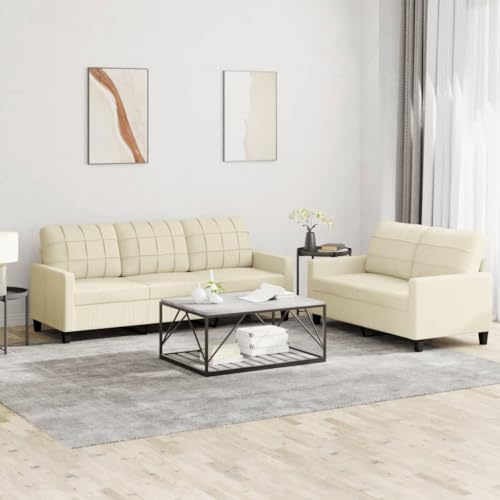 SECOLI Set di divani, 3 posti + 2 posti, 3-2 divani, per soggiorno, divano, lounge, in ecopelle, color crema