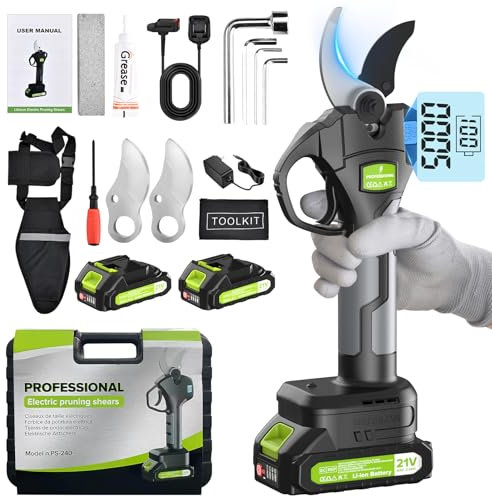 Sécateur Électrique Sans fil Professionnel, Diamètre de Coupe de 40 mm, 21V Ciseaux de Jardinage Professionnel avec 2 2.0Ah Batterie au Lithium Rechargeable, 6-8 Heures de Travail