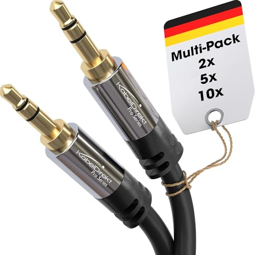 KabelDirekt – Cavo Aux & Jack 3,5 mm – 10x 1,5 m – Connettori in Metallo Infrangibili – Disponibile in 0,3-10 m (Cavo Audio, Jack 3.5mm per Telefono, PC/Portatile, Auto e HiFi, nero)