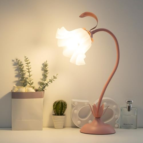 kaixunl Rosa sänglampa, modern blomma skrivbord roterande gör-det-själv bordslä för sovrum, arbetsrum, barnskrivbord 50 cm boklampa