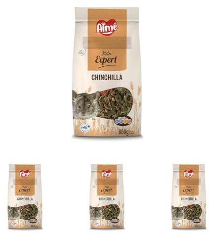 Aimé | Nutri'Expert | Nourriture pour Chinchilla | Mélange Premium Varié pour Rongeur | A Base de vitamines A, D3, E, C | Fabriqué en France | 800g, 1 Pack (Lot de 4)