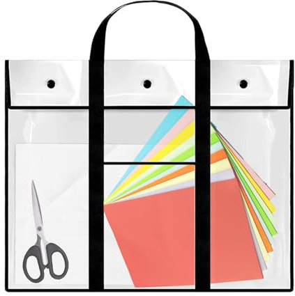 Borsa portaoggetti per poster, trasparente, impermeabile, organizzata, 80 x 65 cm, per artisti amatoriali, organizer con manico e tasca per schizzi, disegni, opere d'arte, Nero, Refer to description