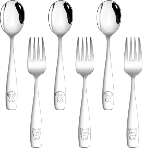 HaWare 6-Piece Toddler Silverware Set, Stainless Steel Kids Utensils Set, Children Forks and Spoons Flatware, Non-toxic, Dishwasher Safe