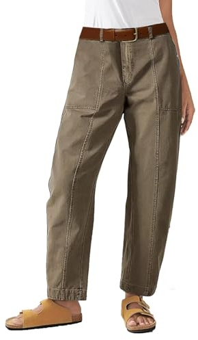 Flamingals Women’s Mid Waist Carrot Straight Leg Pants Casual Fashion Trendy Stitch Detail Crop Pants Light Khaki 3XL