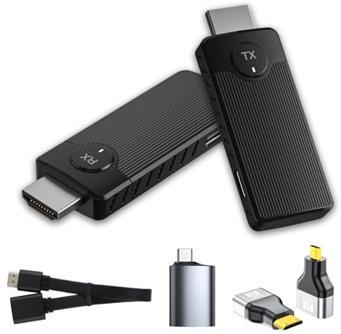 Transmisor y Receptor HDMI Inalámbrico, HDMI Inalámbrico para Transmitir Video y Audio, Alcance de 50m, 2.4GHz/5GHz, Plug & Play, para Portátil, PC a TV HD, Proyector, Pantalla de Conferencia - Negro