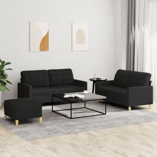 INLIFE Ensemble de canapés 3 pcs avec Coussins Noir Tissu-3201286
