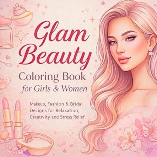 Glam Beauty Coloring Book for Girls and Women: Makeup, Fashion and Bridal Designs for Relaxation, Stress Relief and Creative Fun