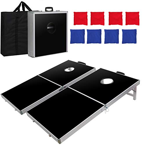 Nova Microdermabrasion 4 ft x 2 ft Cornhole Set, Aluminum Cornhole Outdoor Game Boards w/8 Regulation Bean Bags and Carrying Case for Beach Lawn Tailgating Party Backyard BBQ