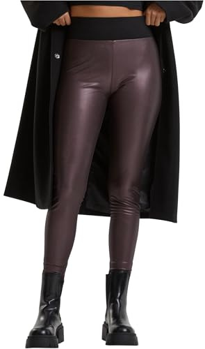 Urban Classics läderimitation med hög midja för kvinnor med fuskläder, treggins leggings, Rött vin, XL (Smal)