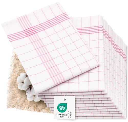 ZOLLNER 12er Set Geschirrtücher Halbleinen in 60x80 cm - super saugstarke und fusselfreie Küchentücher – waschbar bis 95°C – in rot weiß kariert - Gastronomiequalität - Oeko Tex® Zertifiziert