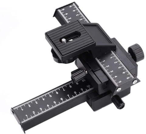 Dpofirs Control Deslizante de riel de Enfoque Macro de 4 vías con Tornillo de Montaje de 1/4 para Disparos en Primer Plano con Placa de liberación rápida,Control Deslizante de riel de Enfoque Macro