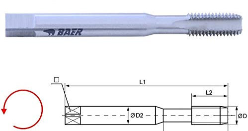 Baer Maschinengewindebohrer M6 Gewindebohrer HSSE Linksgewinde - Form C Gewindeschneider - Größe M 6 x 1,0 - DIN 371 - Gewinde Bohrer Links