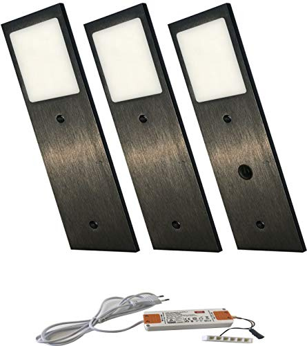 ACCE Super dünn und Aluminiumkörper LED Unterbauleuchte Küchen Möbel Leuchte Neutralweiß oder Warmweiß inkl Konverter ein Strahler mit Schalter (Warmweiß, 3ER)