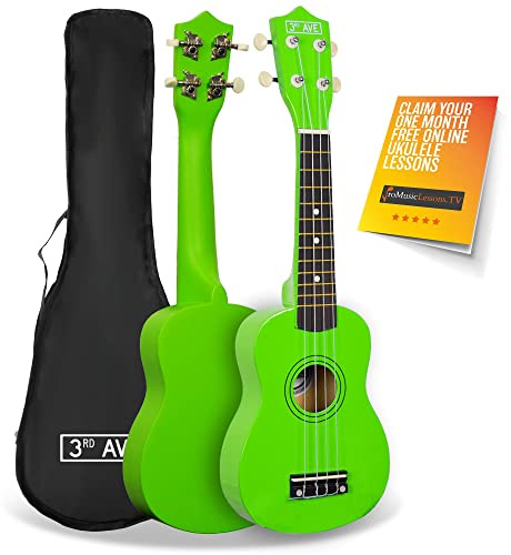 3rd Avenue Soprano Ukulele Beginner 21 Inch 4 Nylon Strings with Free Uke Bag – Green – FREE 1 Month Online Lessons