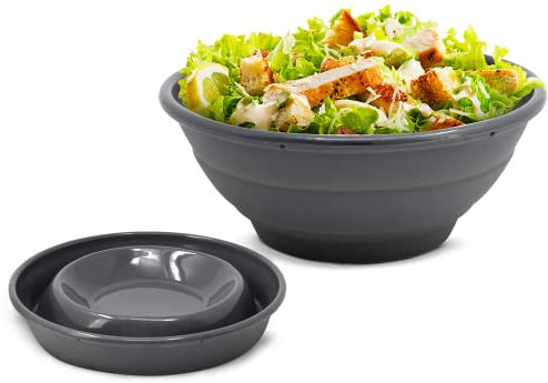 Coolinato Faltbare Schüssel aus Silikon, 20 cm, grau, Faltschüssel zum Aufbewahren, Servieren und Frischhalten, Salat Schüssel für Küche und Camping