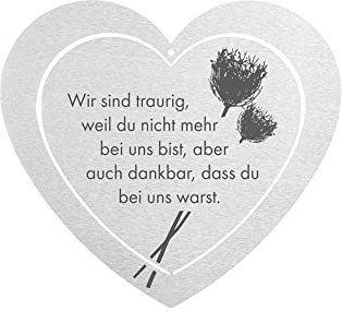 DOLORINO Grabherz aus Edelstahl | wetterfest | mit Spruch Wir sind traurig | ca. 17x15cm
