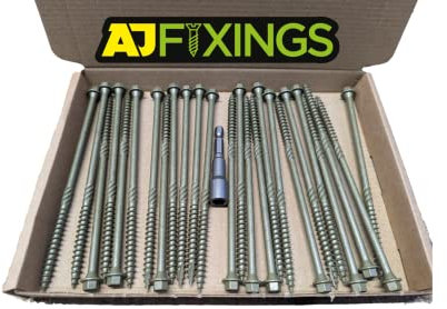 Box 25 - AJFixings Timber Hex Head Exterior Green Decking Frame Fixing Screws (150mm)