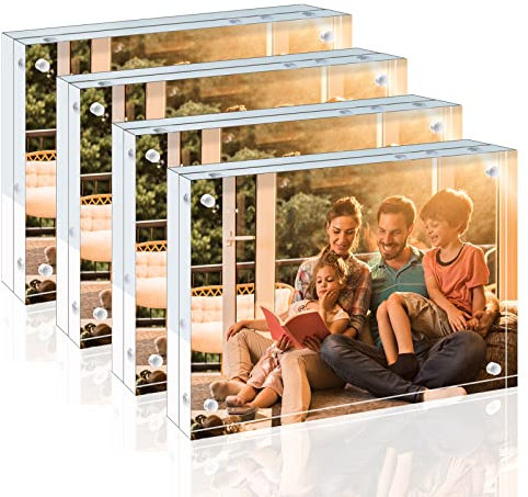 Egofine Magnetischer Bilderrahmen 15 x 10 cm Acrylrahmen 4 Packung,20mm dicker rahmenlose klare schwebende Rahmen,Magnetischer doppelseitiger Fotorahmen,freistehender Desktop