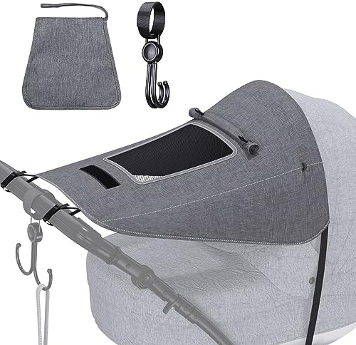 GWHOLE Pare Soleil Poussette Universelle Anti-UV Protection Soleil Accessoires de Poussettes avec Toit Ouvrant Ventilé, Sac de Rangement, Crochets