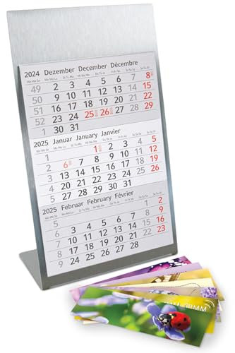 Timr Tischkalender zum Aufstellen aus Edelstahl I Bienen-Motiv I für 2 Jahre 2026/2027 I Hochformat 105 x 230 mm I 3-Monatsübersicht mit Block Magneten I mehrsprachig D/GB/F I 7 Motive I tr205