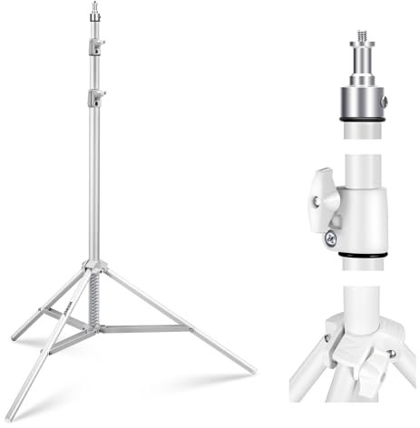 NEEWER Light Stand for Photography 87 – 200 cm, Tripod Stand with Spring with ø28 mm Thicker Tube for Ring Light/LED Light/Strobe Flash/Light Box, Maximum Load of 10 kg, ST-200 White