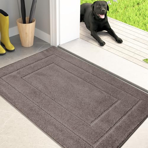 PURRUGS Dirt Trapping Door Mat 24 x 35.5, Non-Slip/Skid Machine Washable Entryway Rug, Dog Doormat, Super Absorbent Welcome Mat for Muddy Wet Shoes and Paws, Grayish Brown