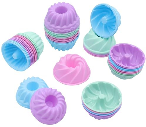 Tongjude 48 Stück Silikon-Donut-Form, Antihaft, wiederverwendbare Silikon-Backformen, 2.75 Zoll 4 Form Mini Silikonformen, hitzebeständig Backformen für Bagel, Muffin, Jello und Kuchen backen