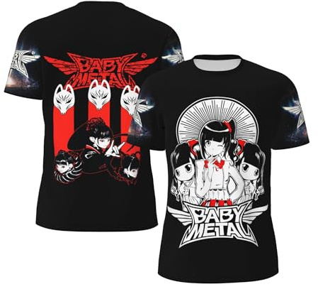 Baby*Metal T-Shirt Ba*nd Soft Black T Shirt Manches Courtes Casual T-shirt pour Hommes Adolescents Garçons T-shirts Col Rond Fans Merch Tops, Noir , 3XL